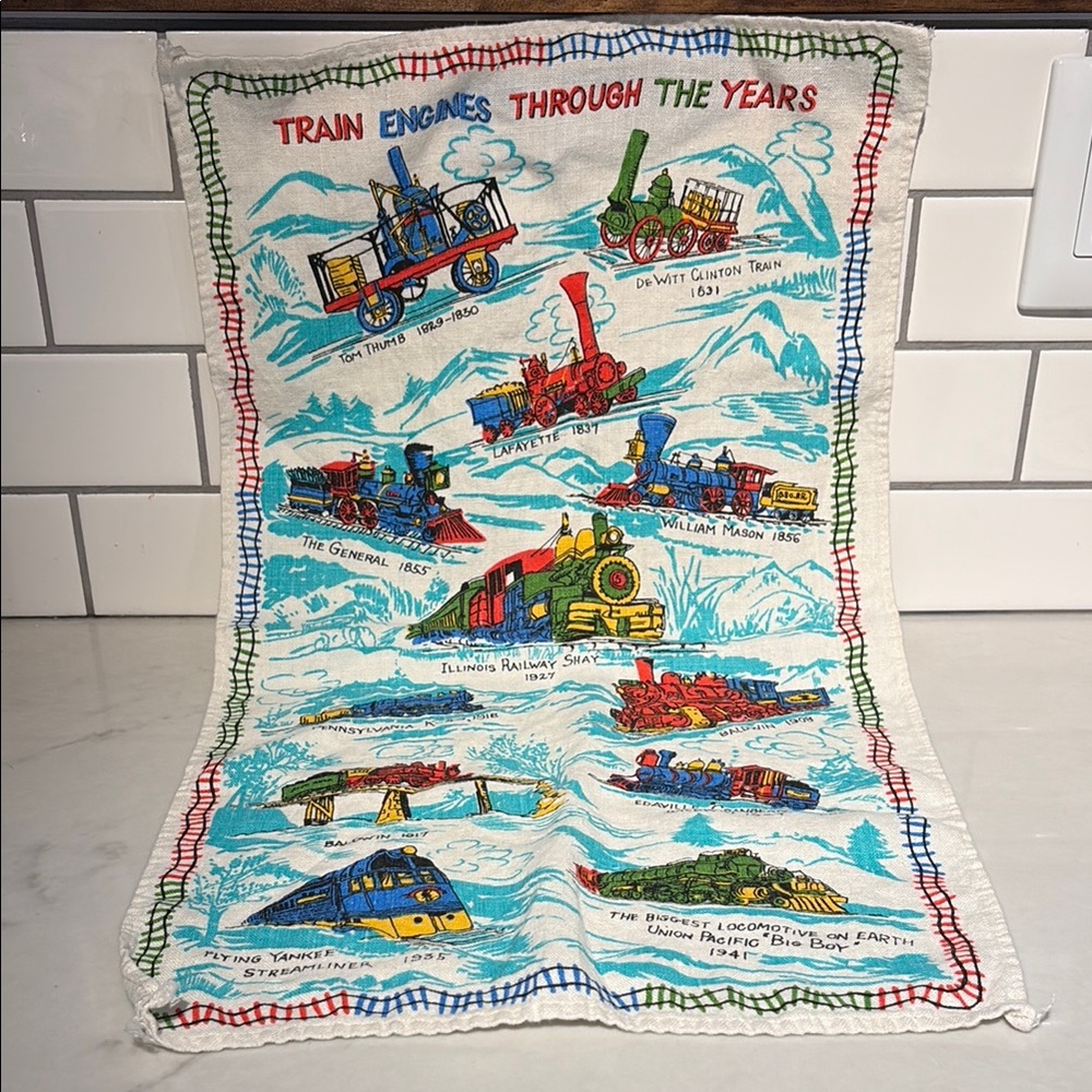 Vintage Train Engines Tea Towel